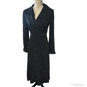 & Other Stories Black Polka Dot midi dress collared longsleeves side zip size 2